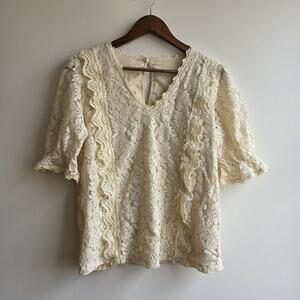 Crochet Lace Cream Blouse Medium Coquette Cottagecore Boho Balletcore Romantic